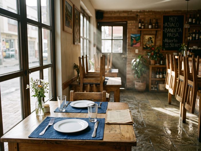 Mesa servida en un restaurante antes de abrir