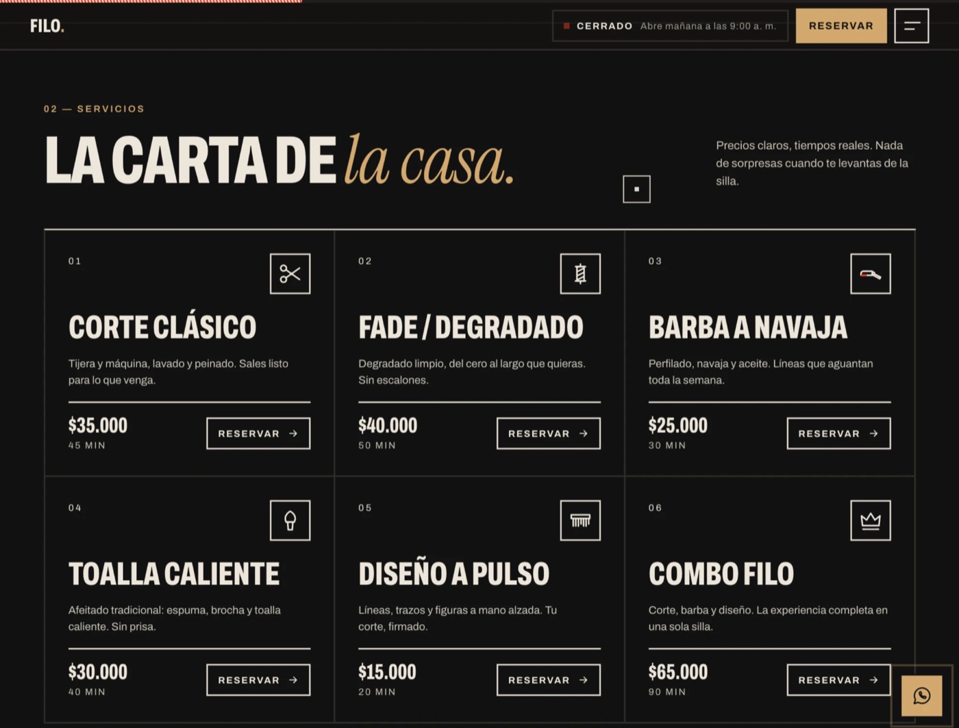 Barbería Filo: carta de servicios con precios